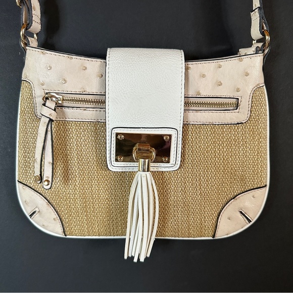 Aldo Ostrich Straw Crossbody Ivory Tan - Picture 7 of 8